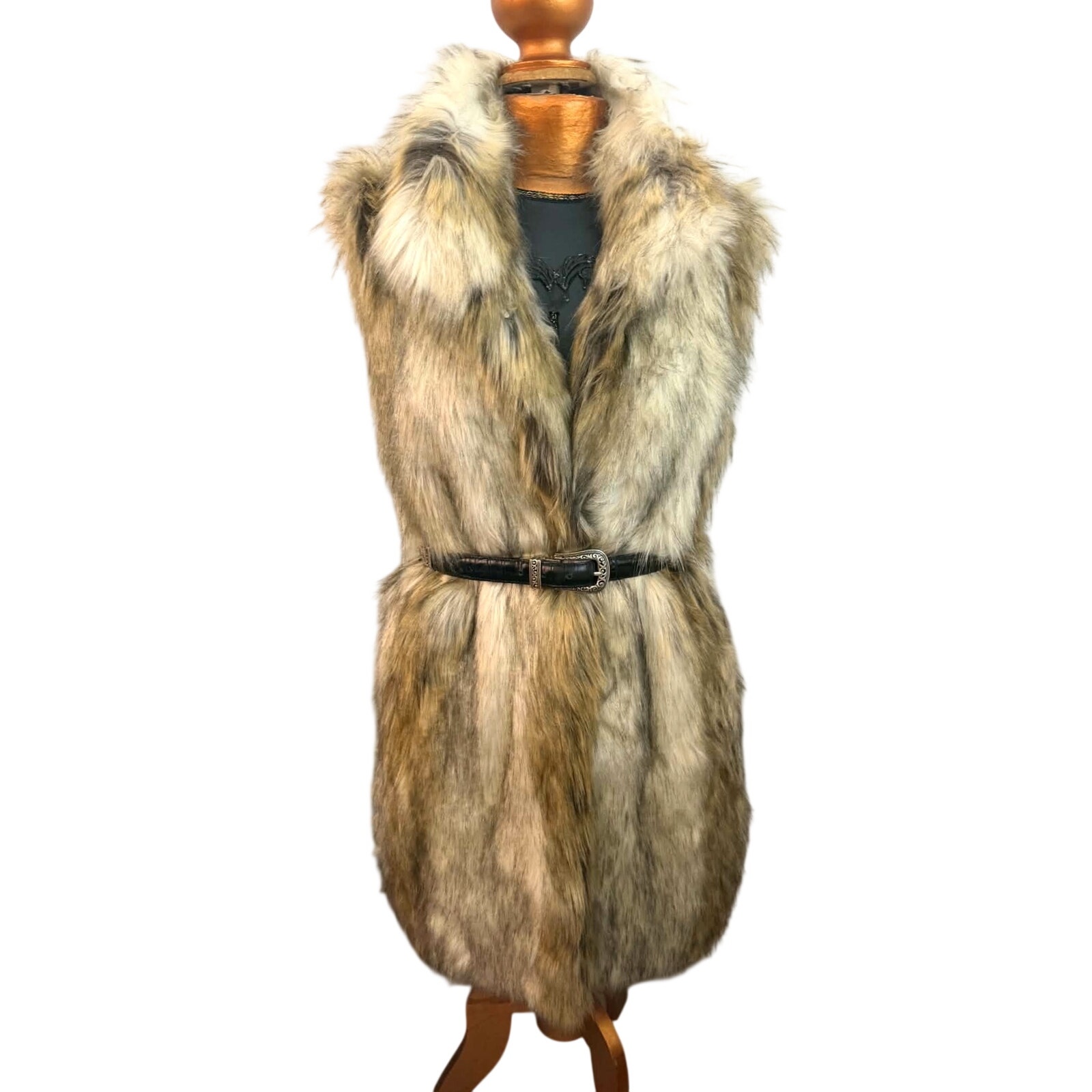 Donna Salyers Fabulous Furs Long Faux Fur Vest Size L Luxe Statement Layer Euc — image 2 of 6